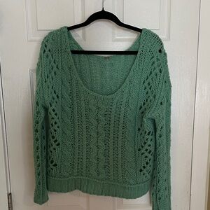 Free People Mint Green Cable Knit Sweater